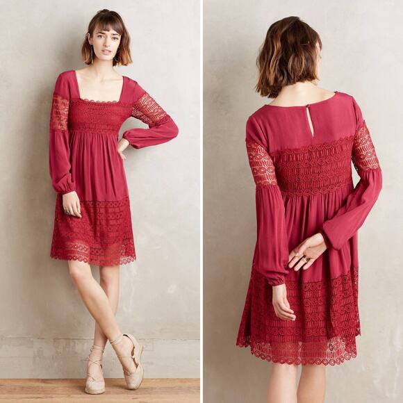 Anthropologie Floreat Aveline Crochet Lace Dress in Raspberry - Picture 2 of 11